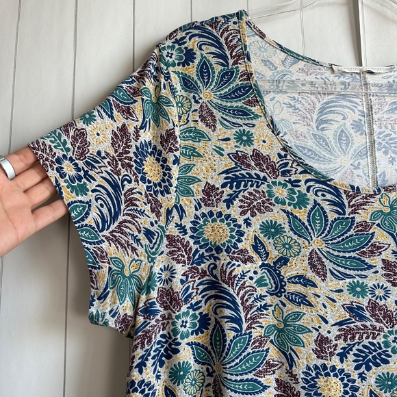 Peruvian Connection size XXL tee shirt midi dress cream blue floral house dress - Picture 4 of 12